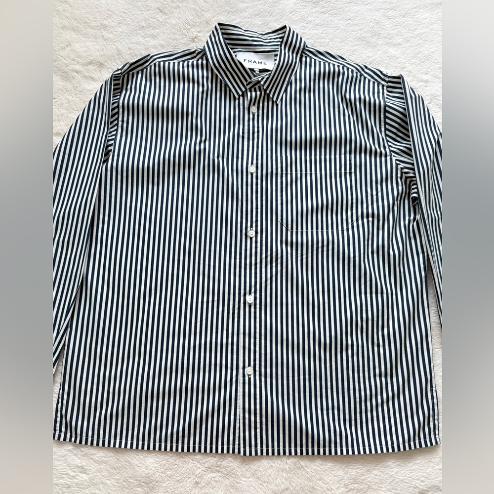 FRAME men’s shirt cotton blue/white stripes size L